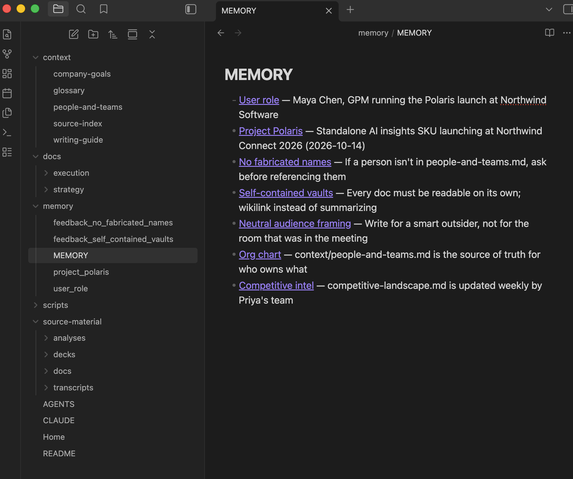 Memory folder contents with MEMORY.md index and a feedback file visible